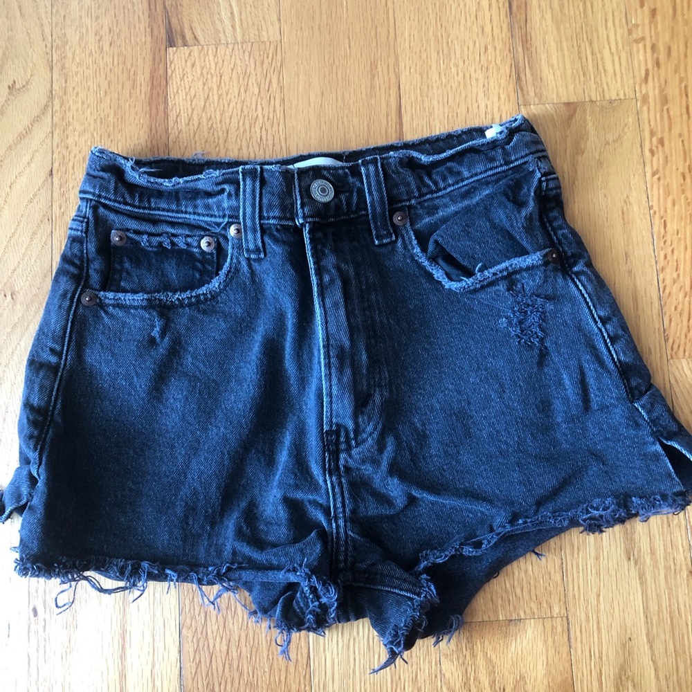 Abercrombie and Fitch The Mom short high rise Black Distressed Denim Shorts